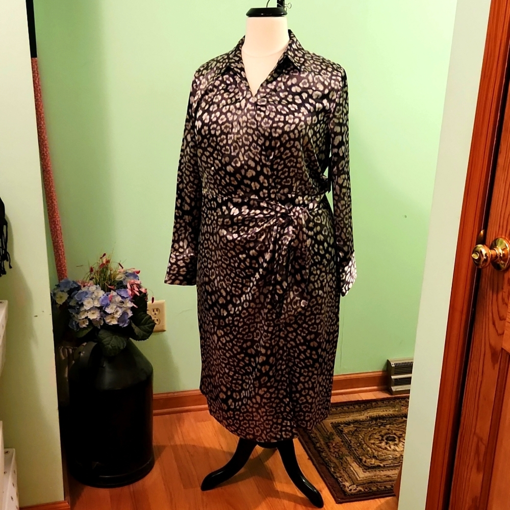 NWT Worthington Wrap Dress Animal Print Plus Size XXL Long Sleeve Dress